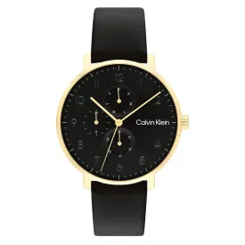 Calvin Klein Leather Black Dial Multi-function Unisex Watch - 25200404