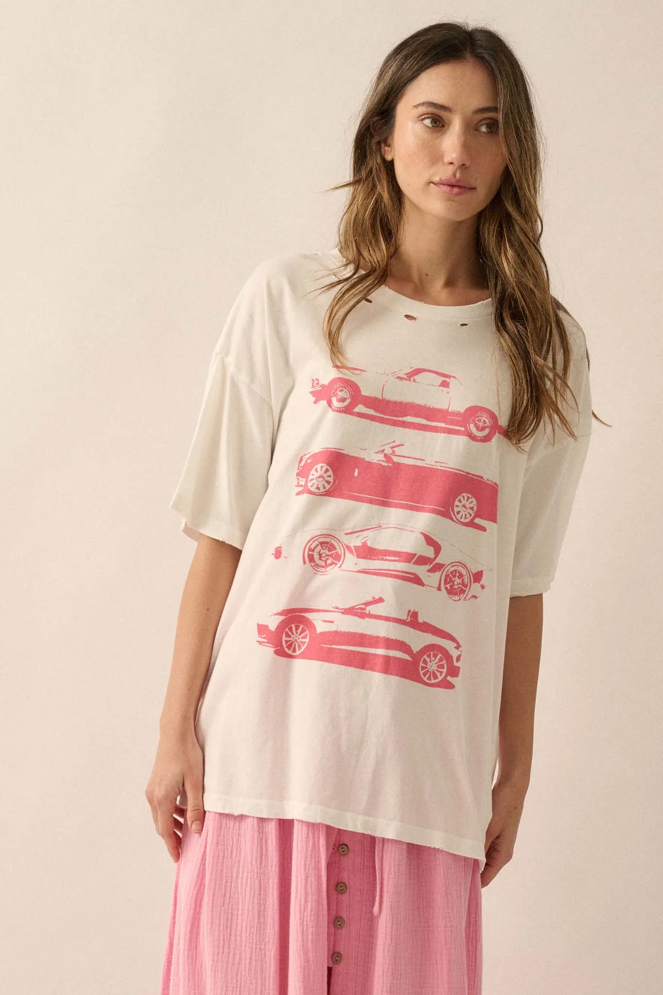 Car Culture Distressed Oversize Graphic Tee