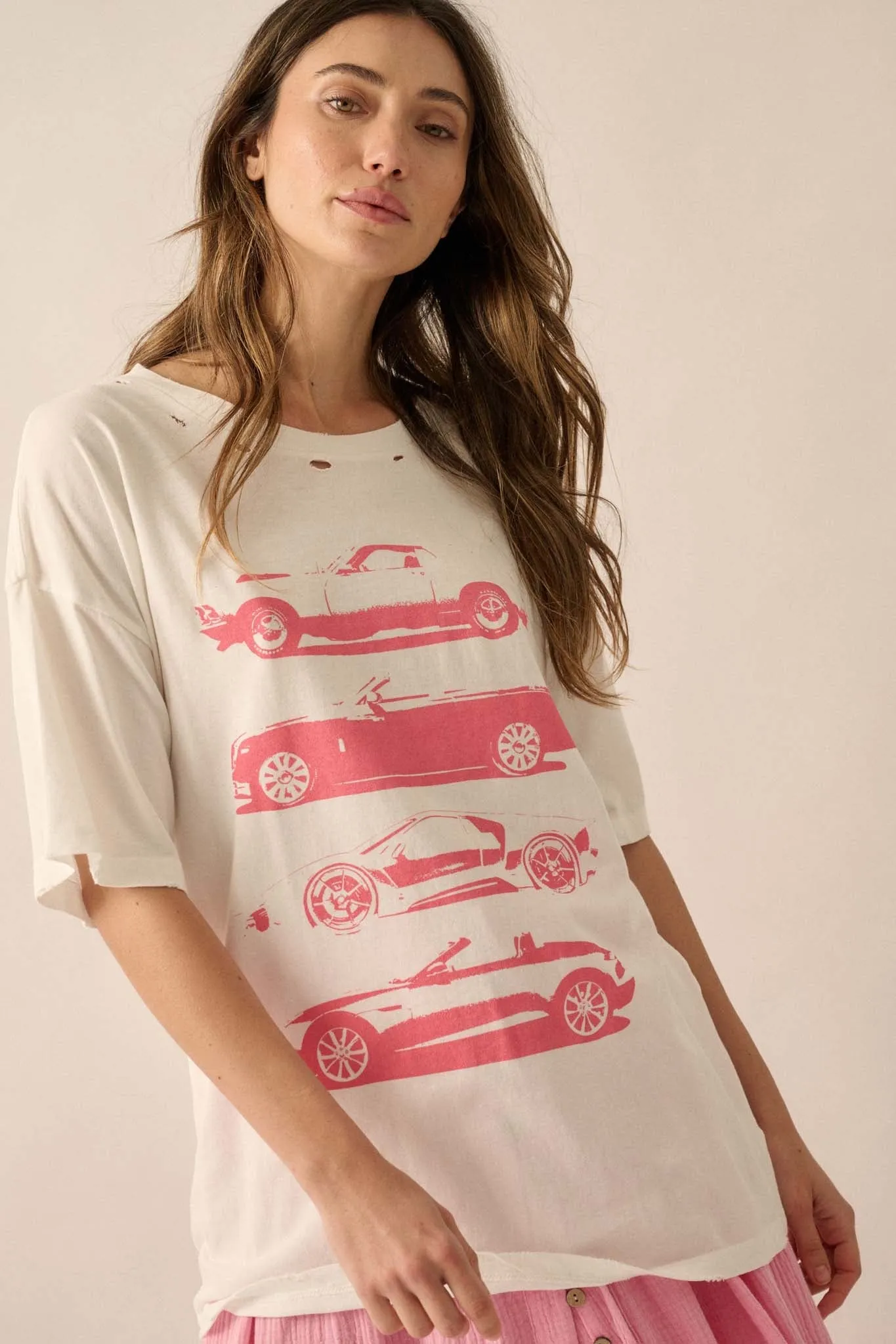 Car Culture Distressed Oversize Graphic Tee