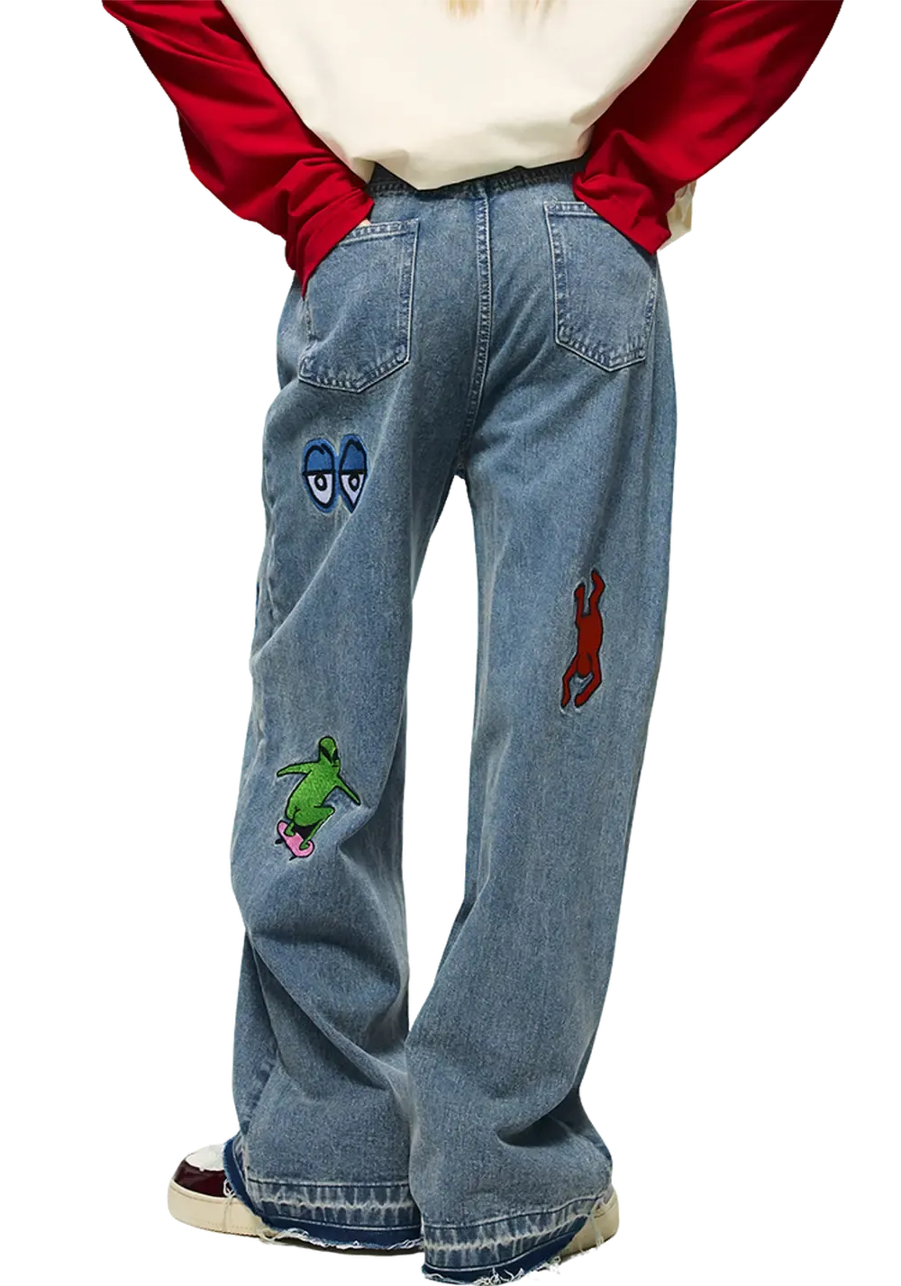 Cartoon Monster Embroidered Jeans