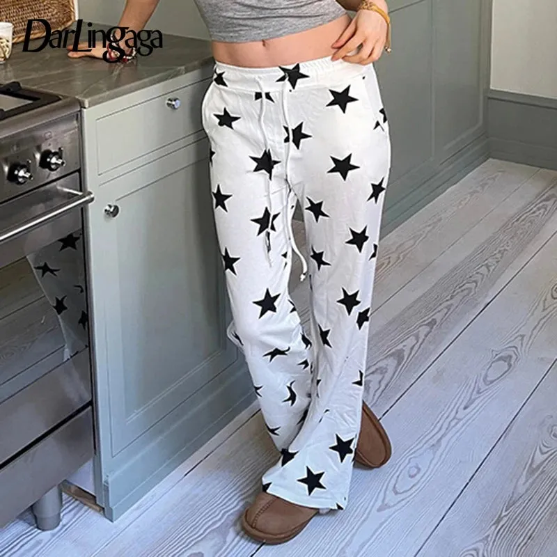 Casual Baggy Knitted Sweatpants Star Printing Basic Women Trousers Sporty Chic Homewear Harajuku Autumn Pants Bottoms