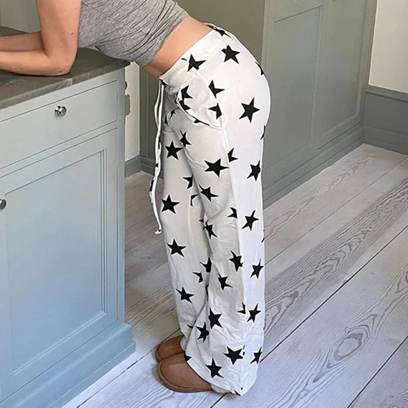 Casual Baggy Knitted Sweatpants Star Printing Basic Women Trousers Sporty Chic Homewear Harajuku Autumn Pants Bottoms