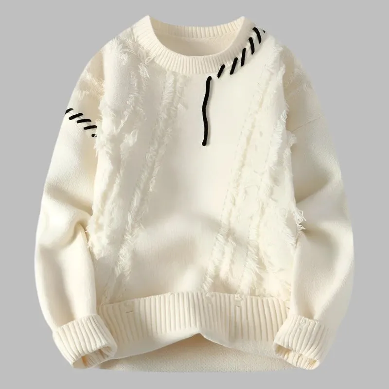 Casual Streetwear Pullover: Stylish Warmth Patchwork Men's Sweater