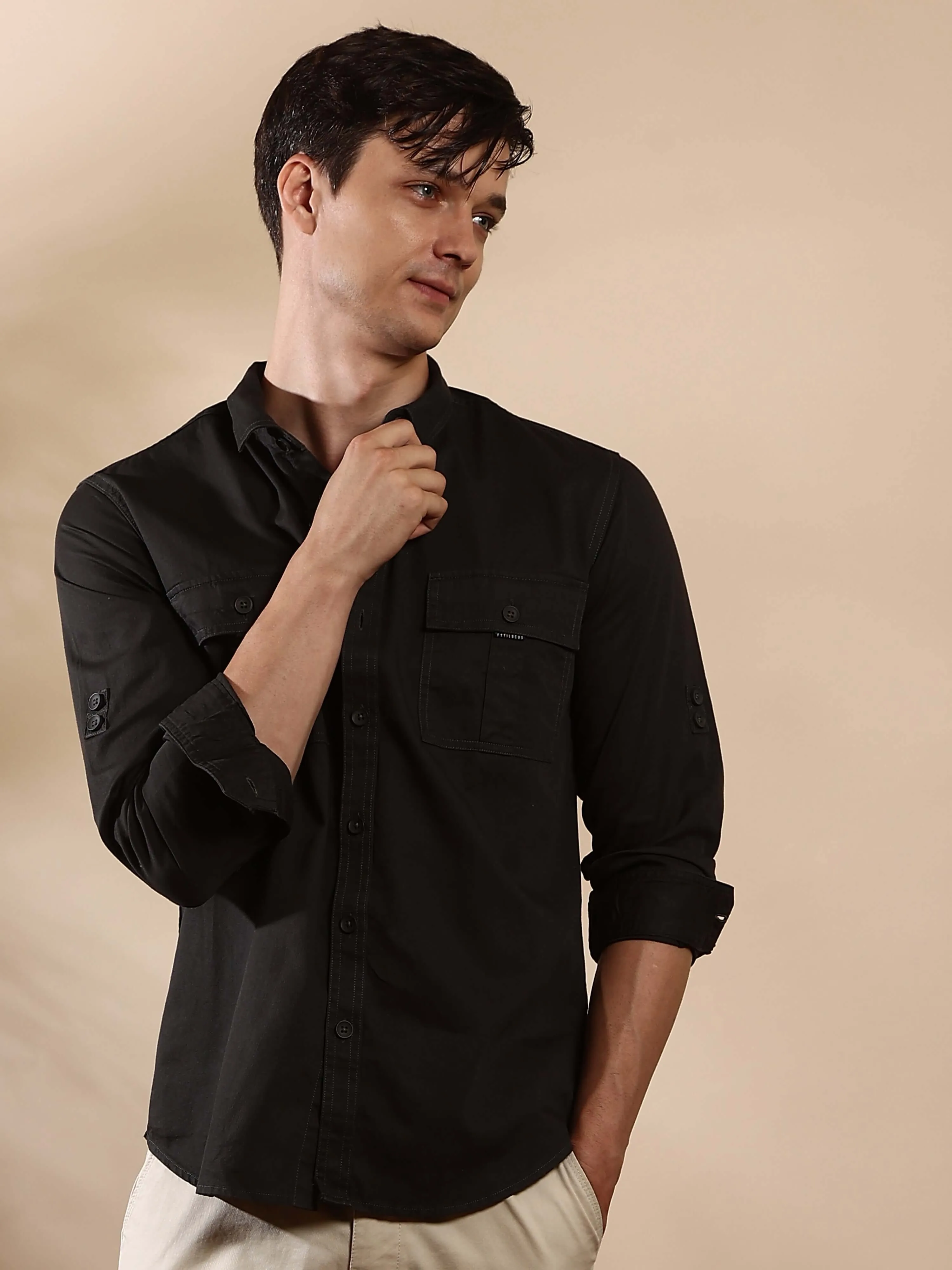 Charcoal grey Cargo casual full sleeve shirt