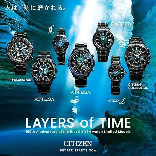 CITIZEN PROMASTER LAYERS OF TIME ECO DRIVE RADIO SOLAR BLACK MEN WATCH (10000 LIMITED) BY3005-56E