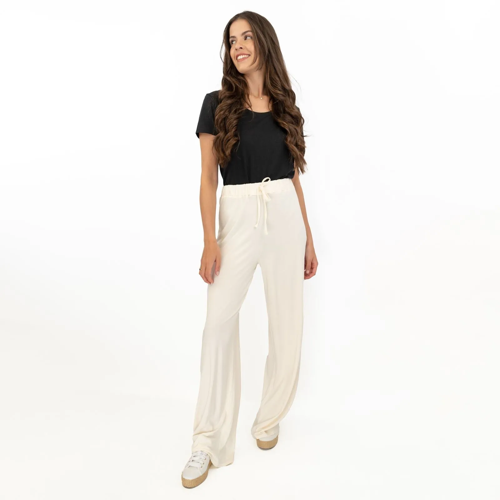 Coast Cream Stretch Drawstring Joggers Elasticated Waist Long Wide Leg Trousers