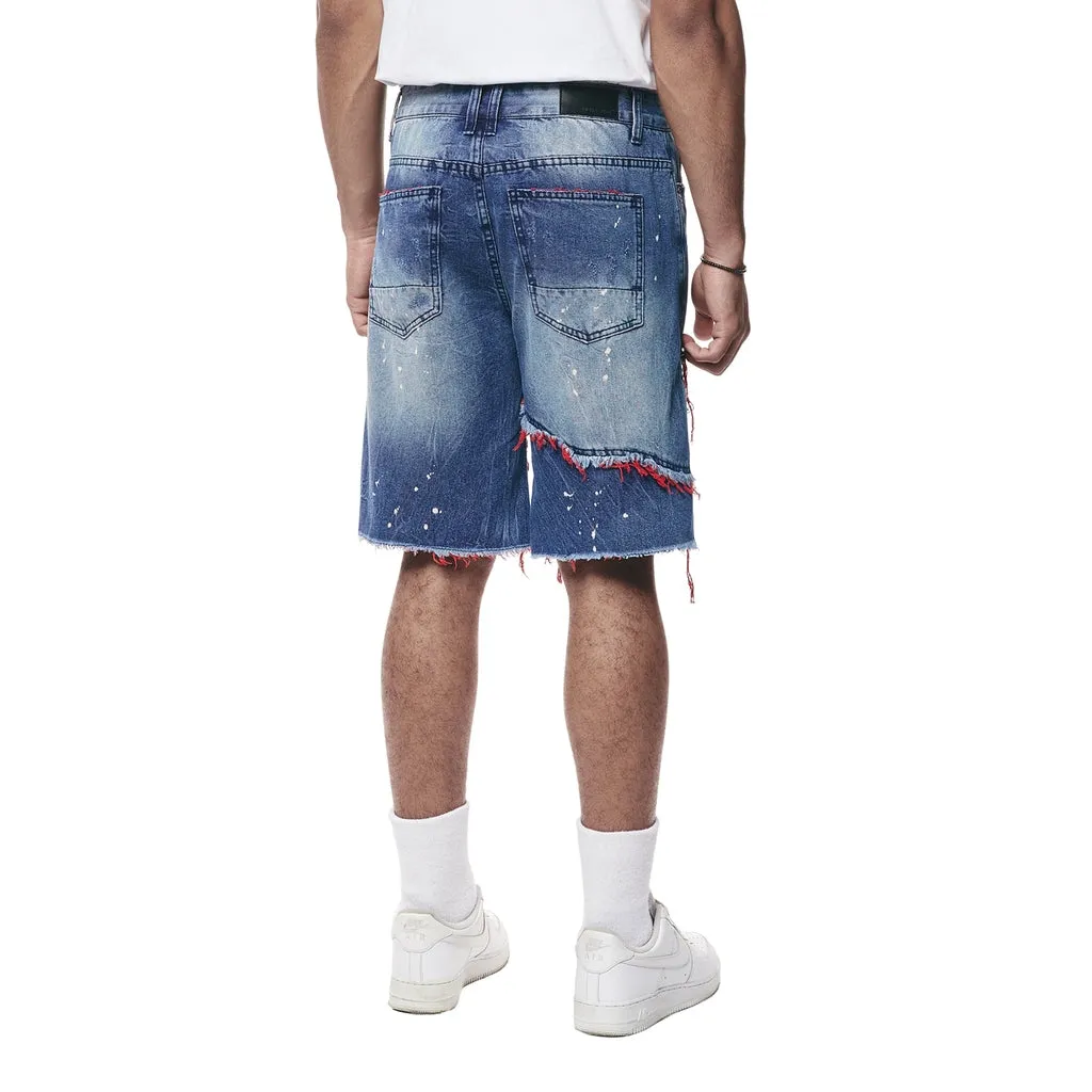 Color Wash Heavy Rip & Repair Jean Shorts - Red