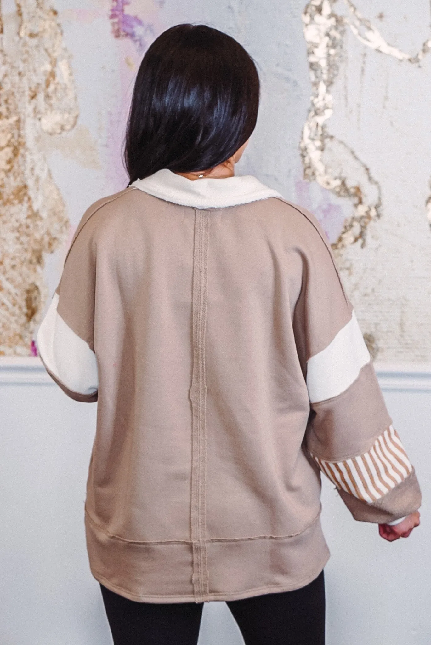 Colorblock Fave Cream Taupe Pullover