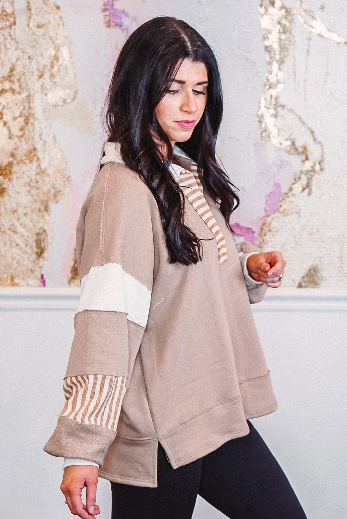 Colorblock Fave Cream Taupe Pullover