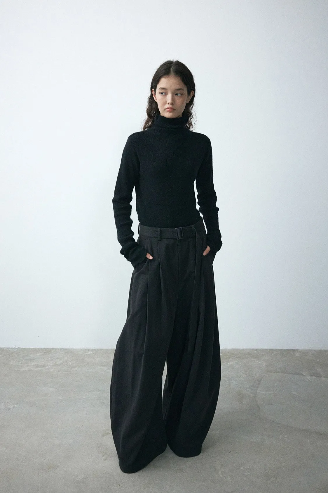 Cotton blend cocoon-shaped wide leg pants with a belt | 3 color