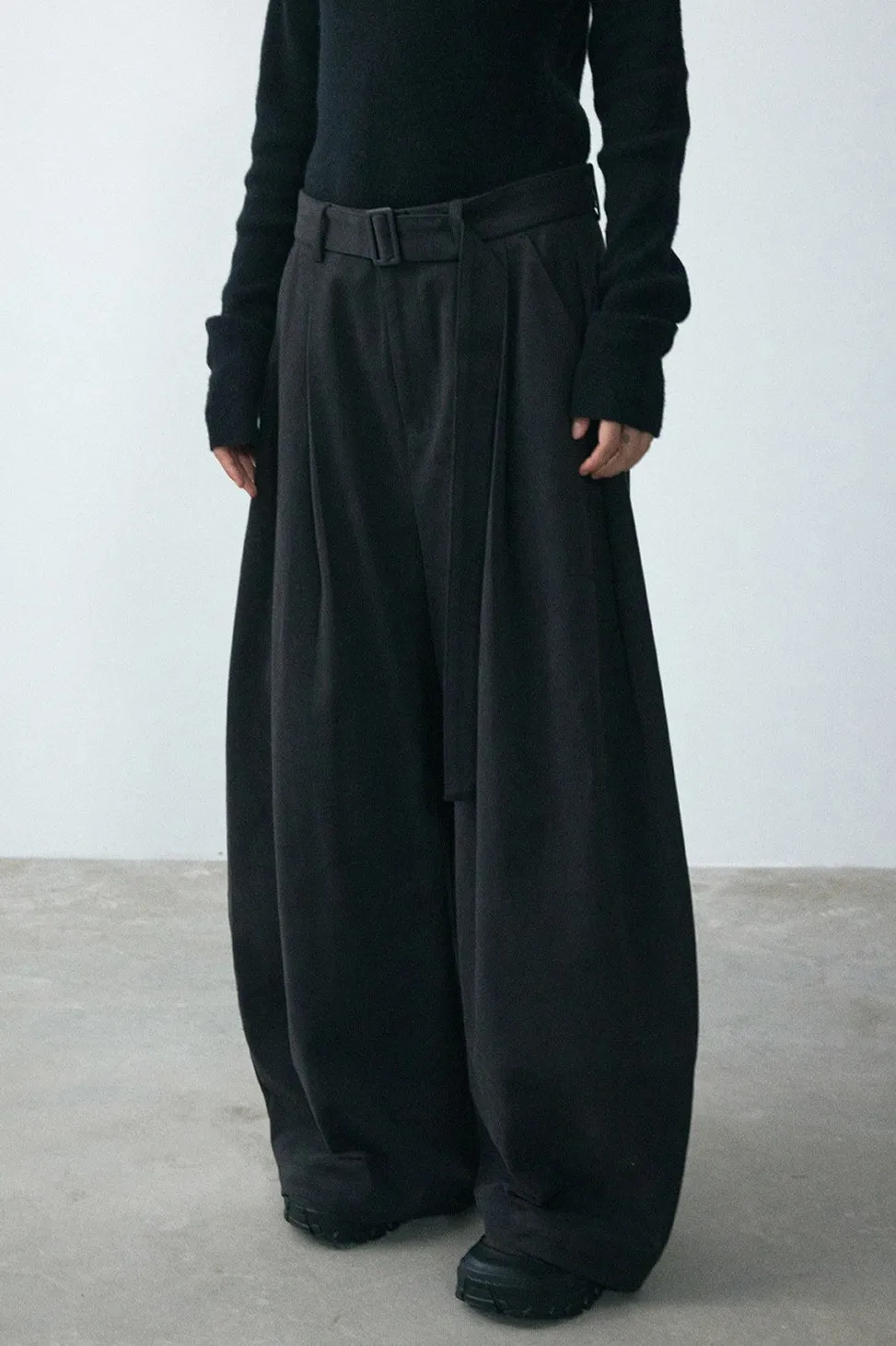 Cotton blend cocoon-shaped wide leg pants with a belt | 3 color