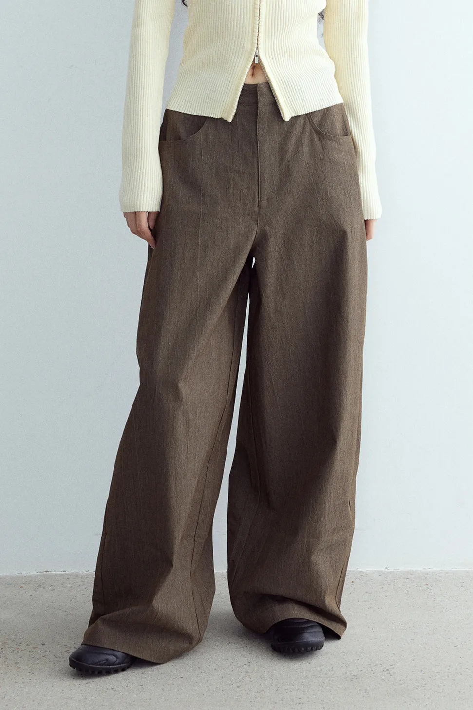 Cotton blend textured wide leg pants | 3 color