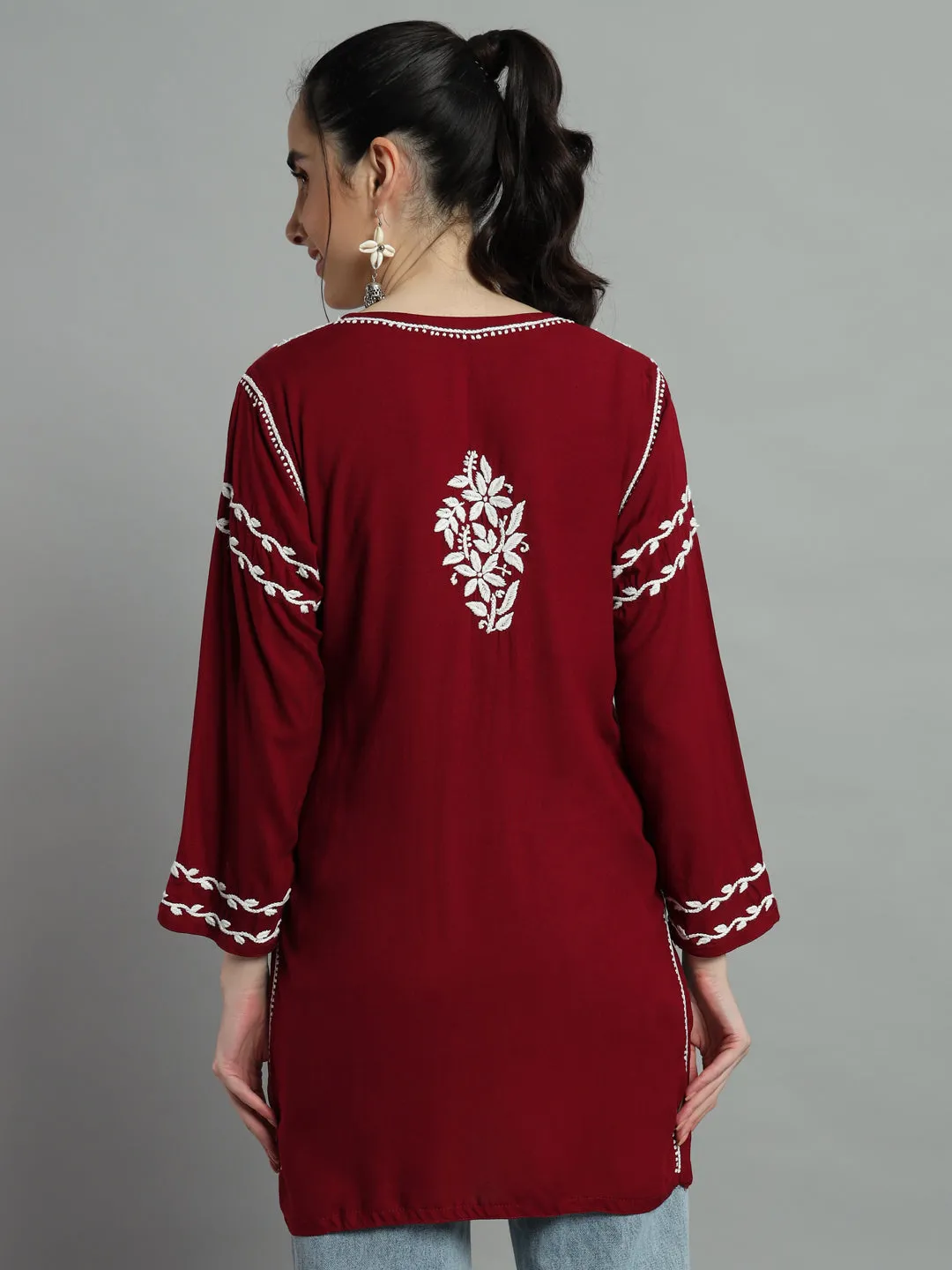 Cotton Rayon Short Maroon Kurti for Women