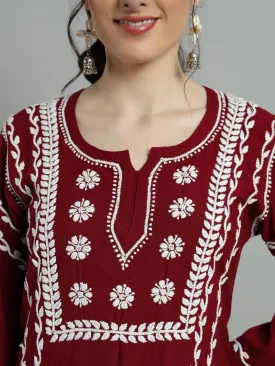 Cotton Rayon Short Maroon Kurti for Women