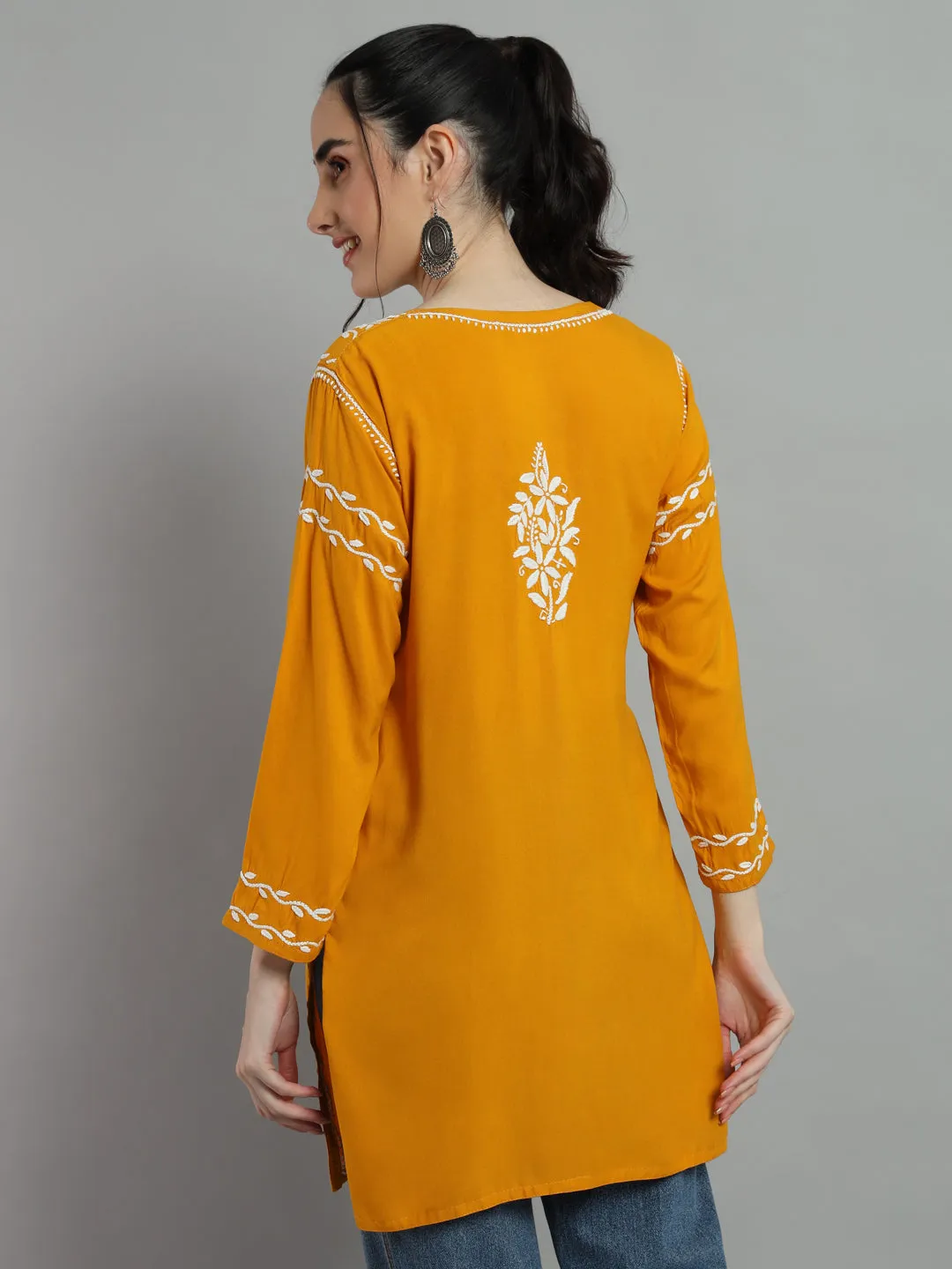 Cotton Rayon Short Mustard Kurti for Women