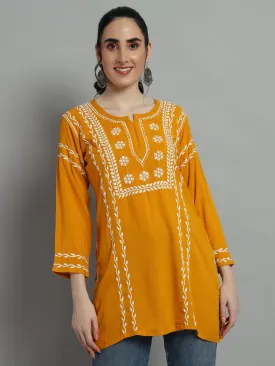 Cotton Rayon Short Mustard Kurti for Women