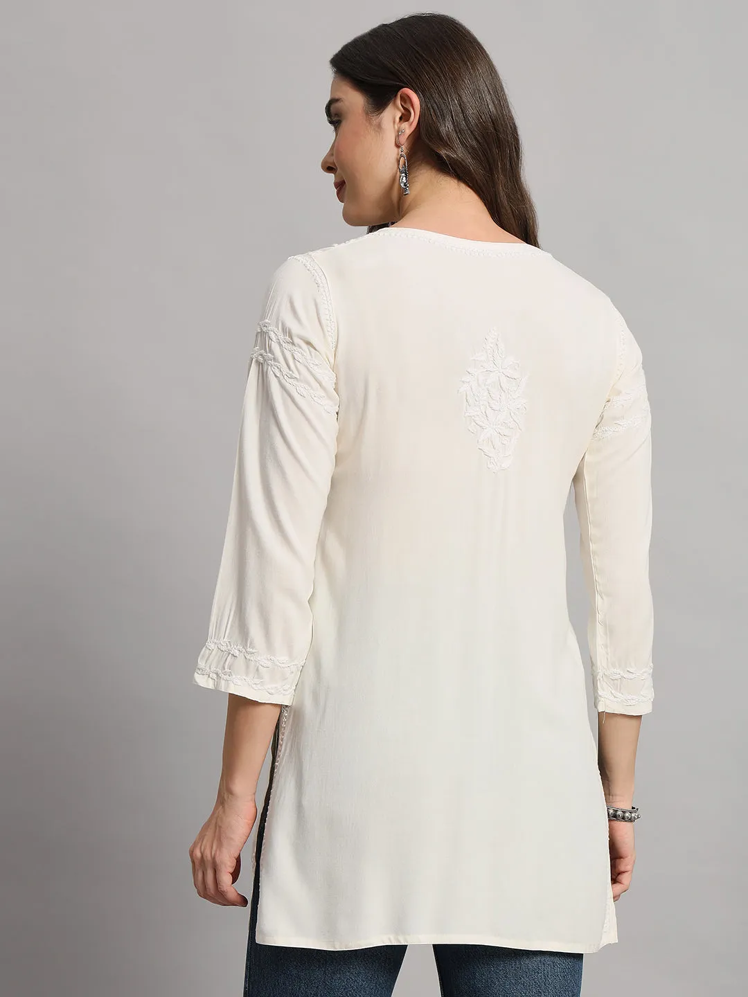 Cotton Rayon Short Off White Kurti for Women