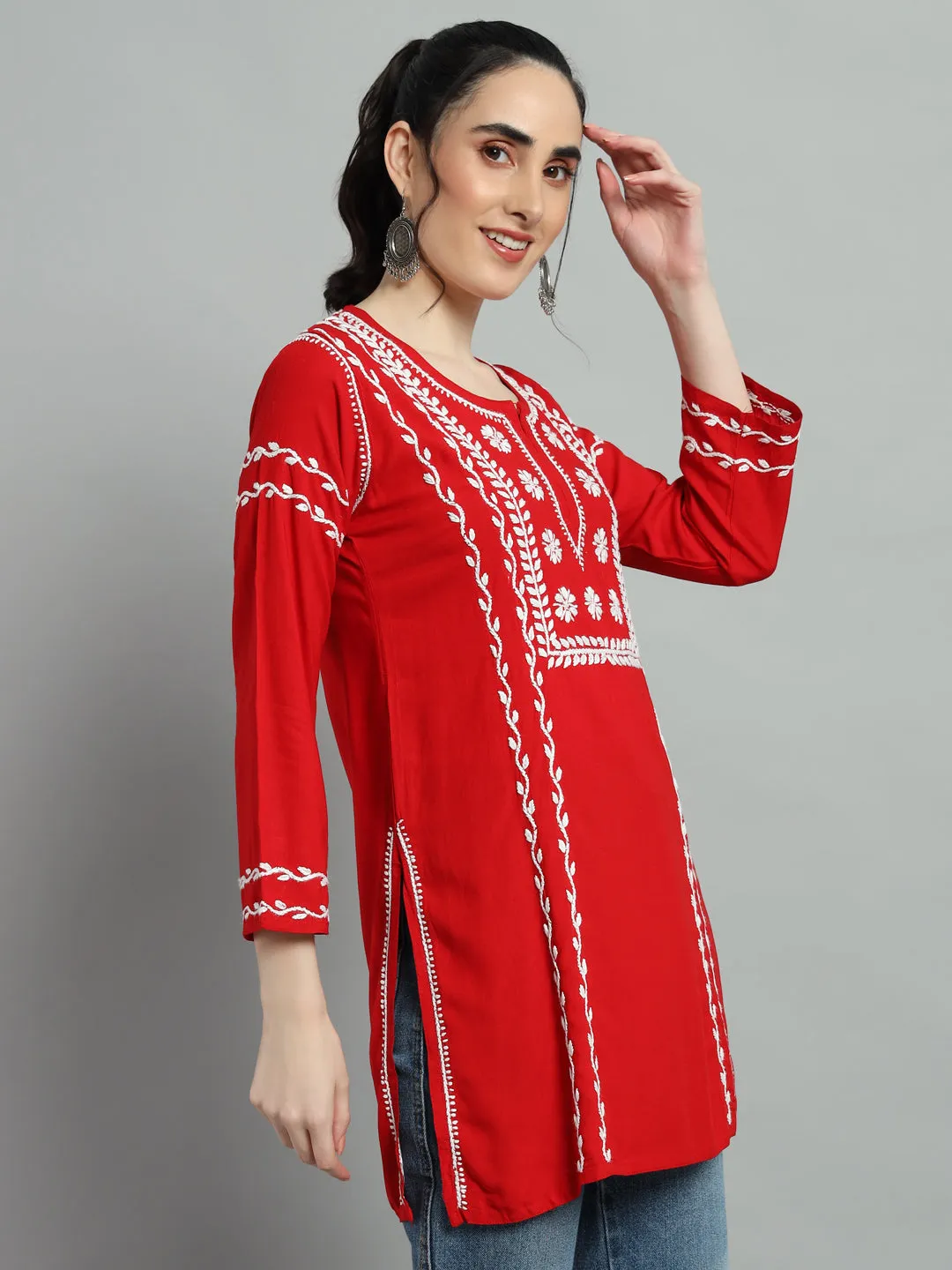 Cotton Rayon Short  Red Kurti for Women