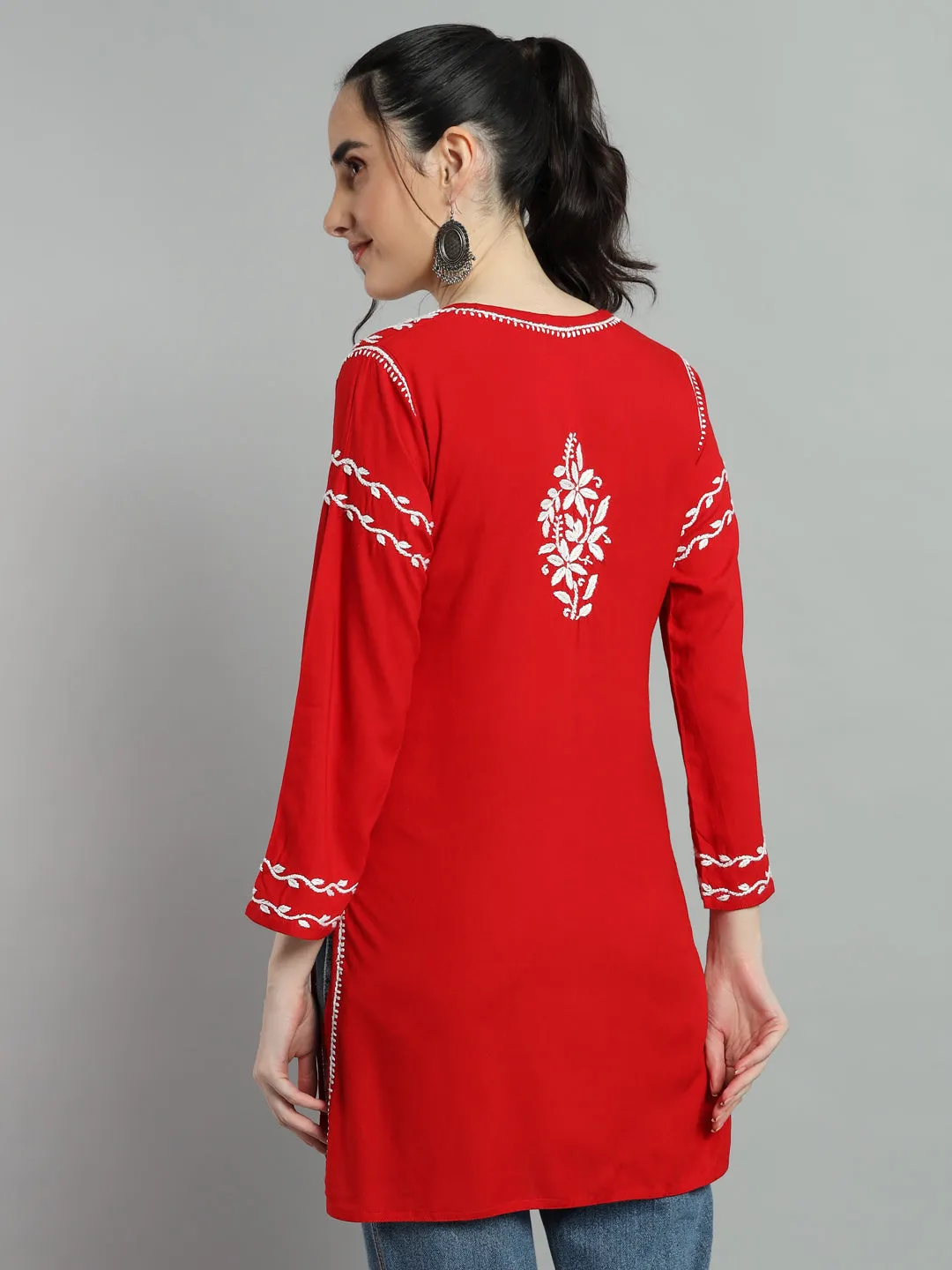 Cotton Rayon Short  Red Kurti for Women