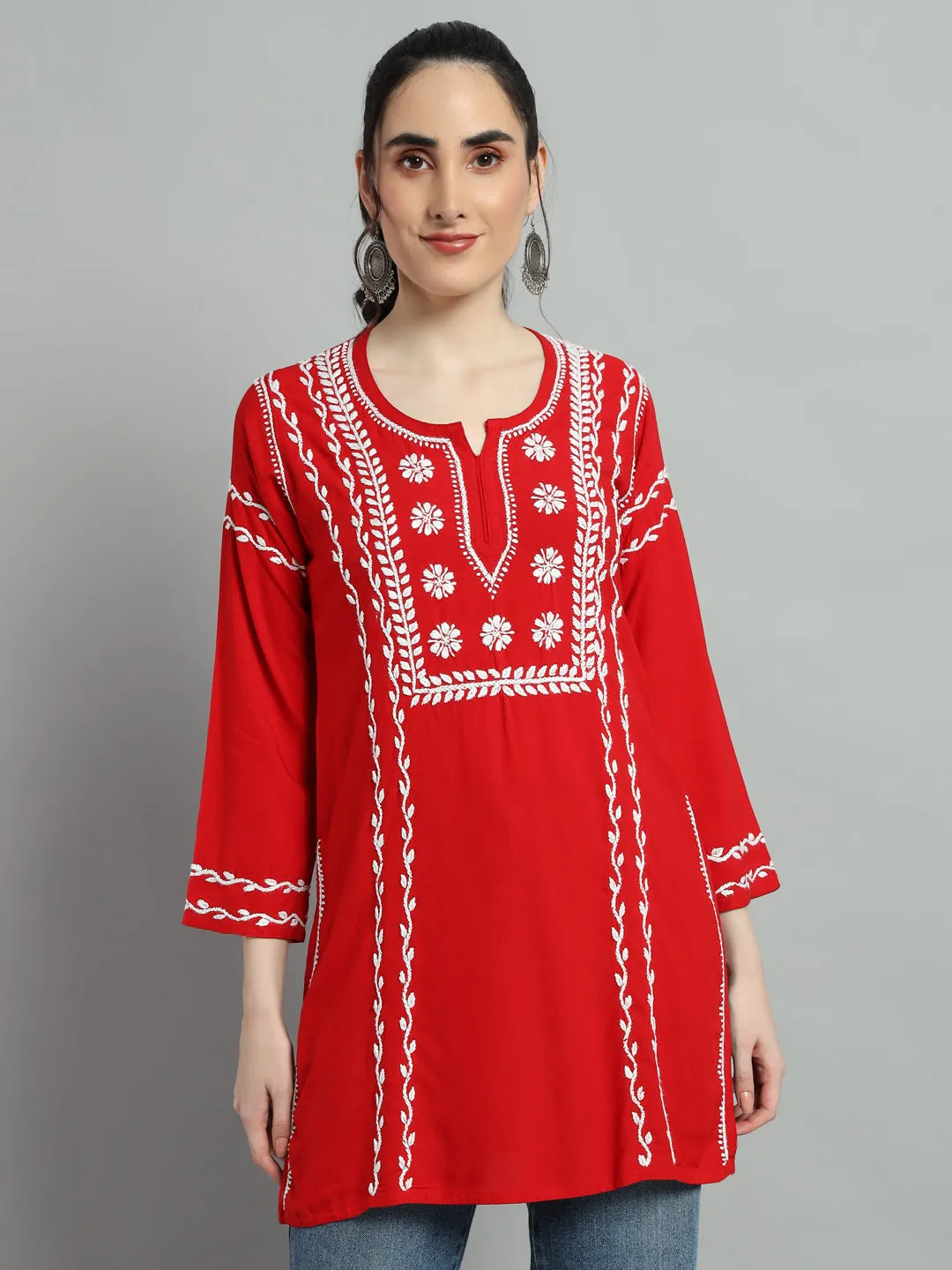 Cotton Rayon Short  Red Kurti for Women