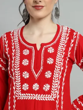 Cotton Rayon Short  Red Kurti for Women