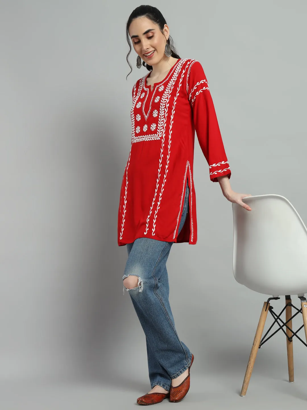 Cotton Rayon Short  Red Kurti for Women