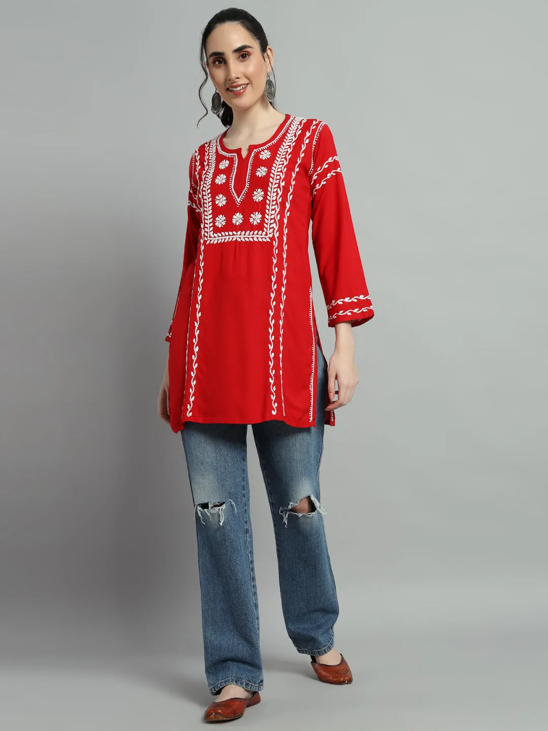 Cotton Rayon Short  Red Kurti for Women