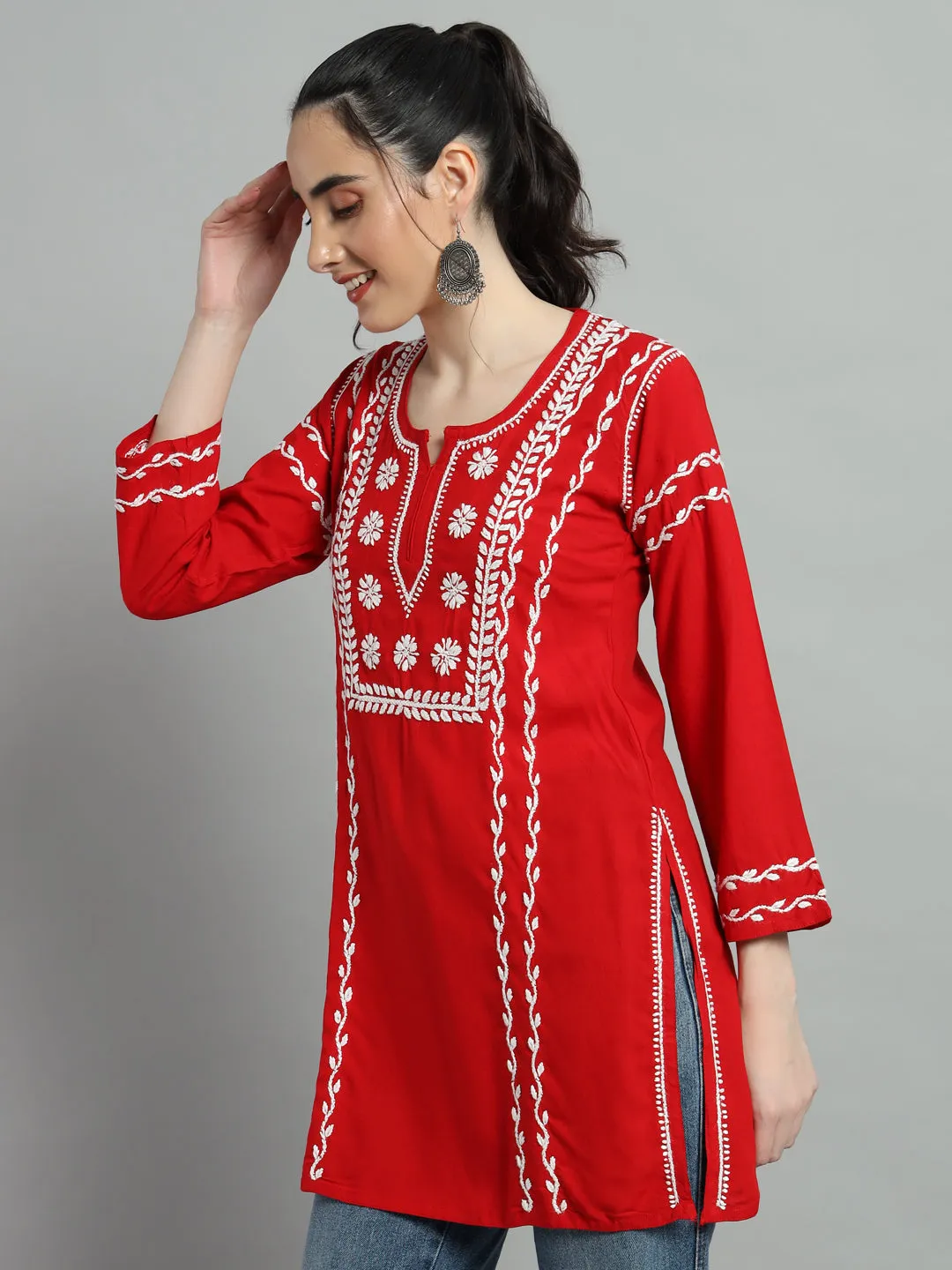 Cotton Rayon Short  Red Kurti for Women