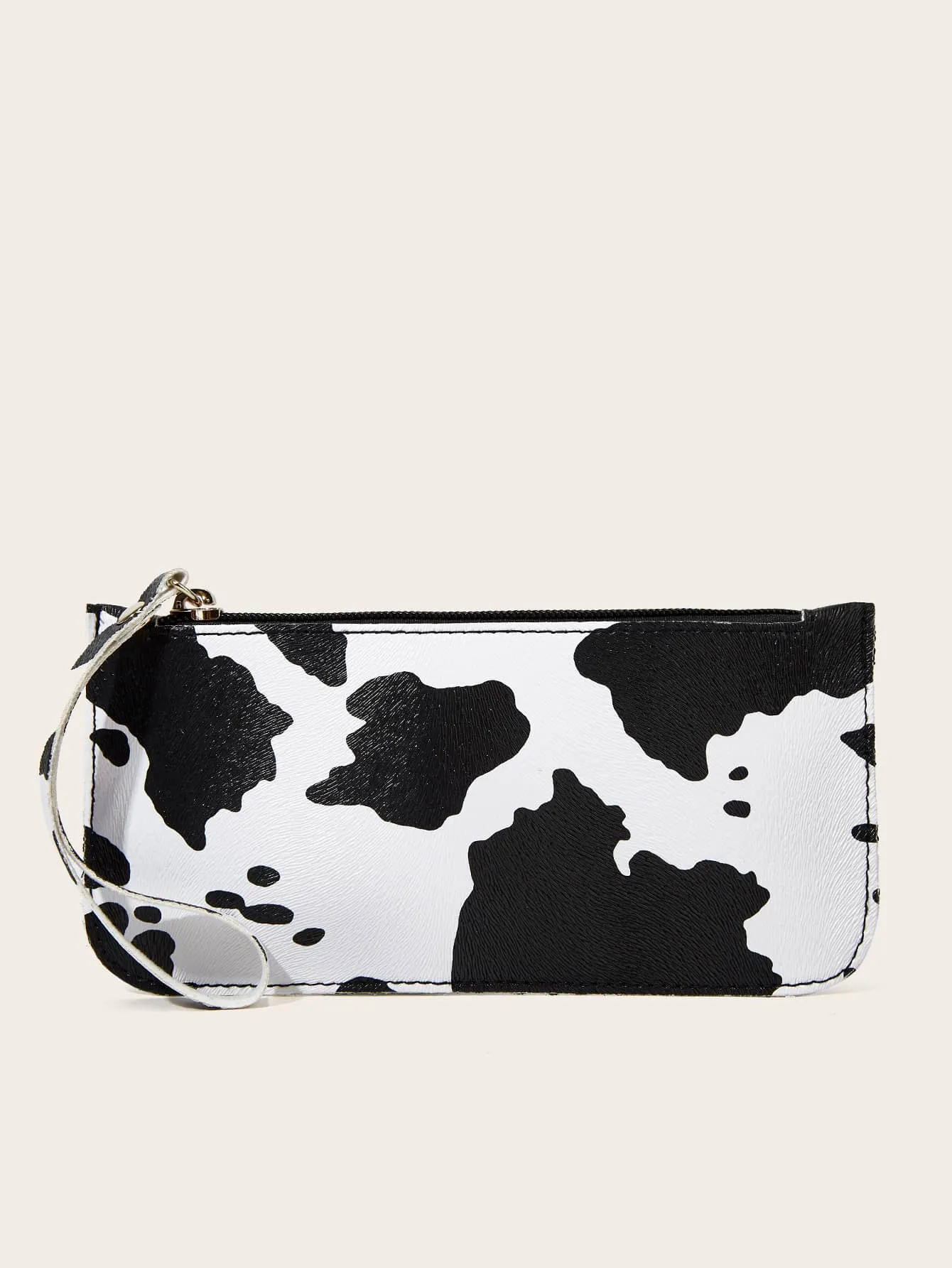 Cow Pattern Clutch Bag With Wristlet