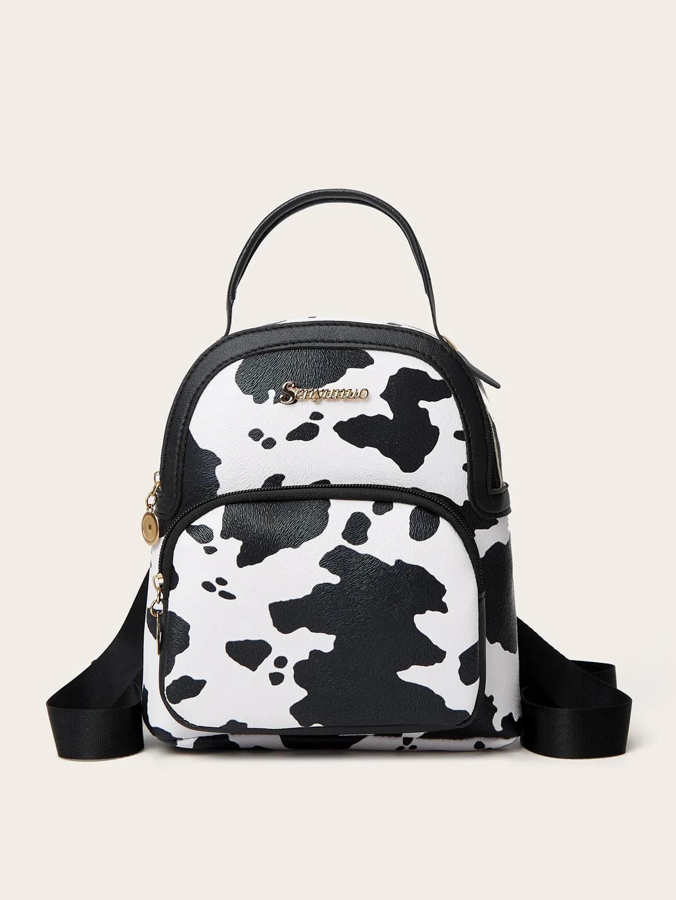 Cow Pattern Pocket Front Backpack