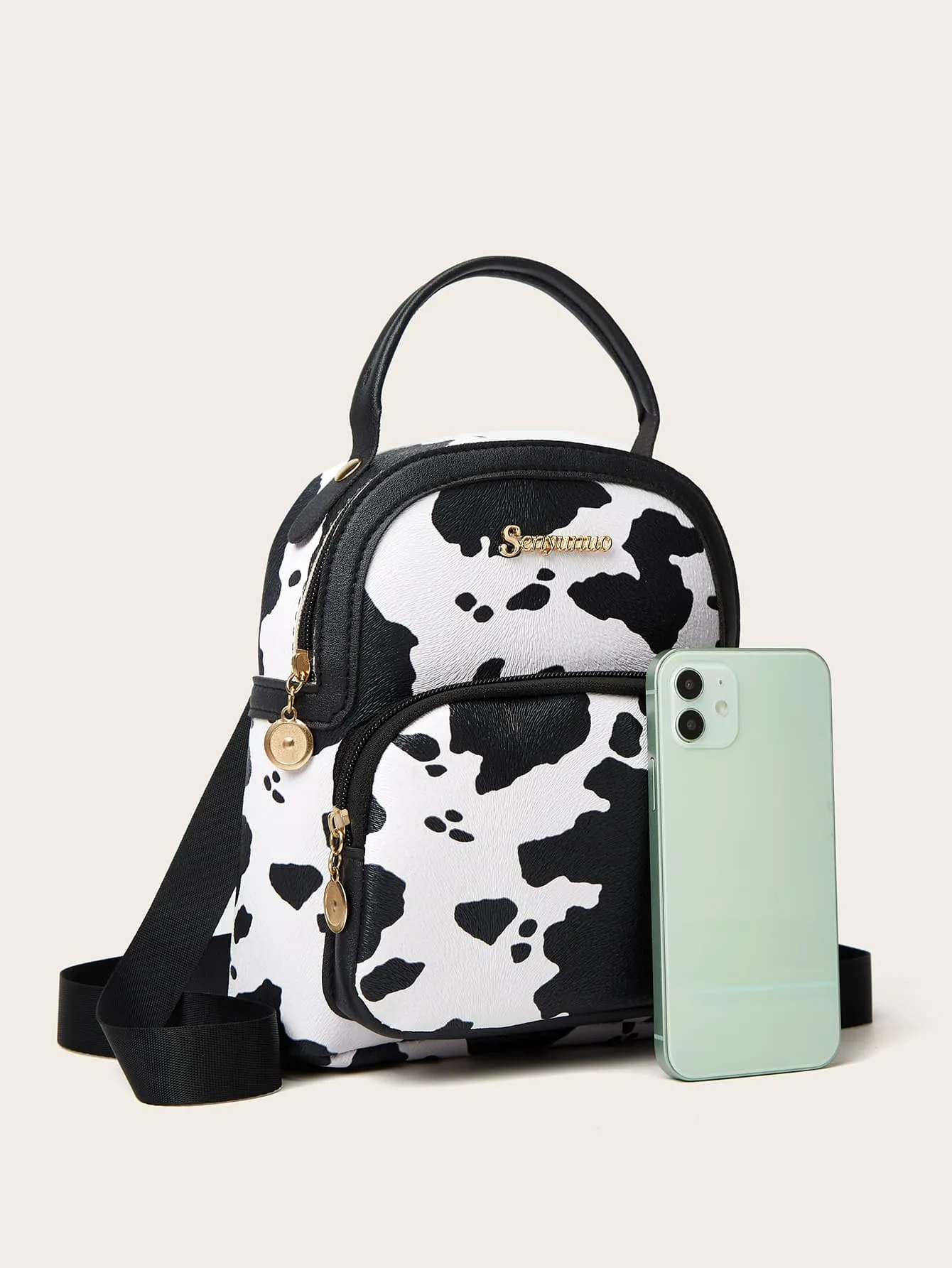 Cow Pattern Pocket Front Backpack