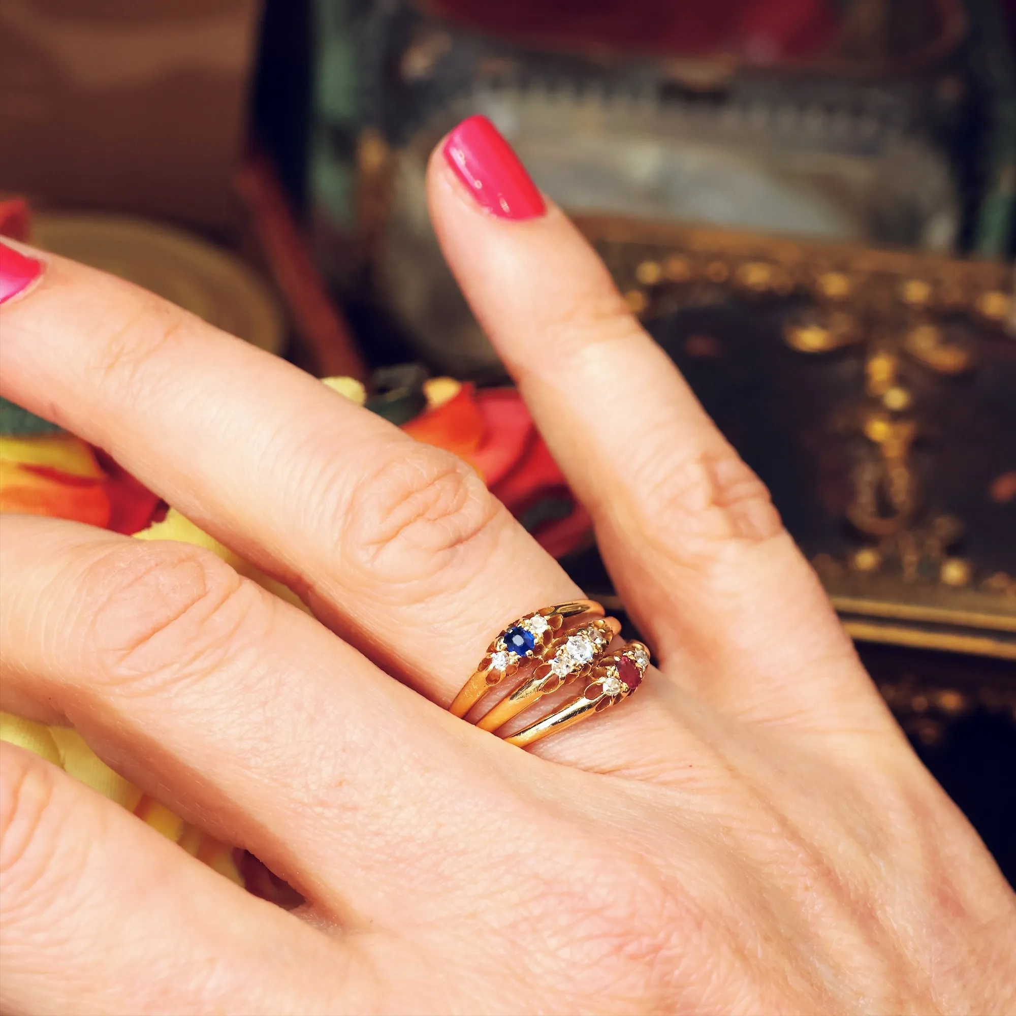 Date 1898 Tricolour Jubilee Diamond, Sapphire & Ruby Ring