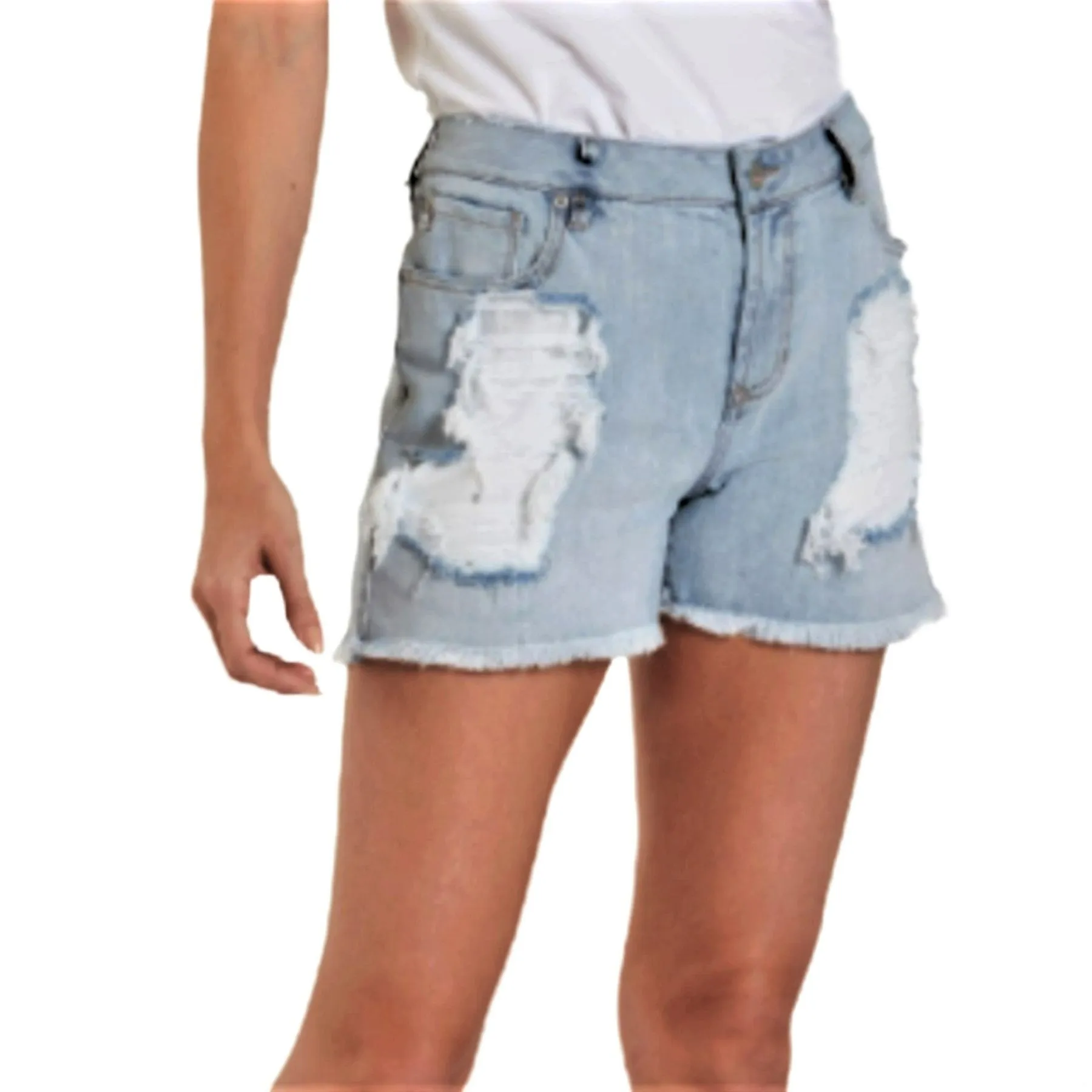 DEAR JOHN Women's High Rise Frayed Hem Destructed Denim Shorts