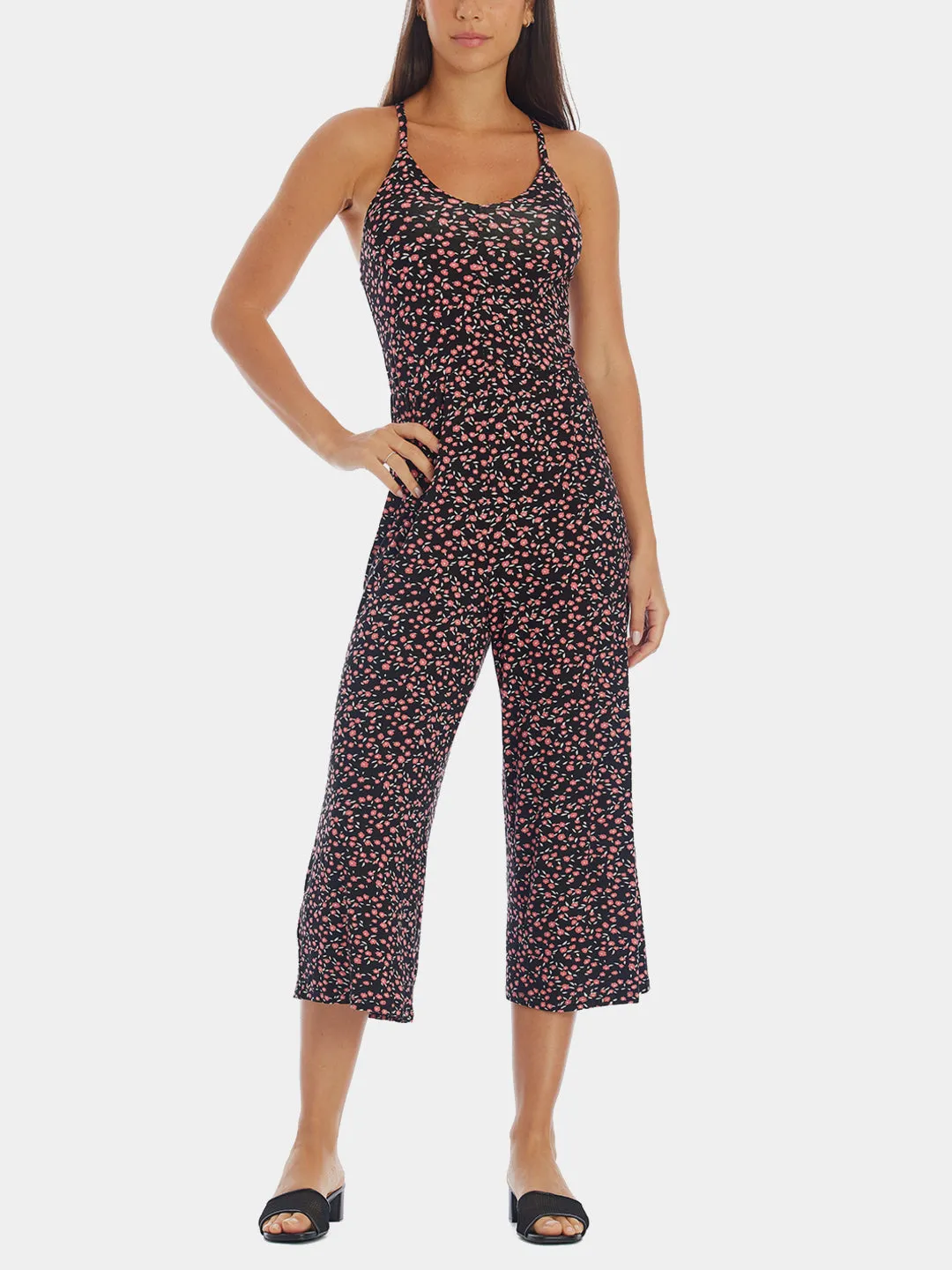 Ditsy Floral Print Cross Back Jumpsuit