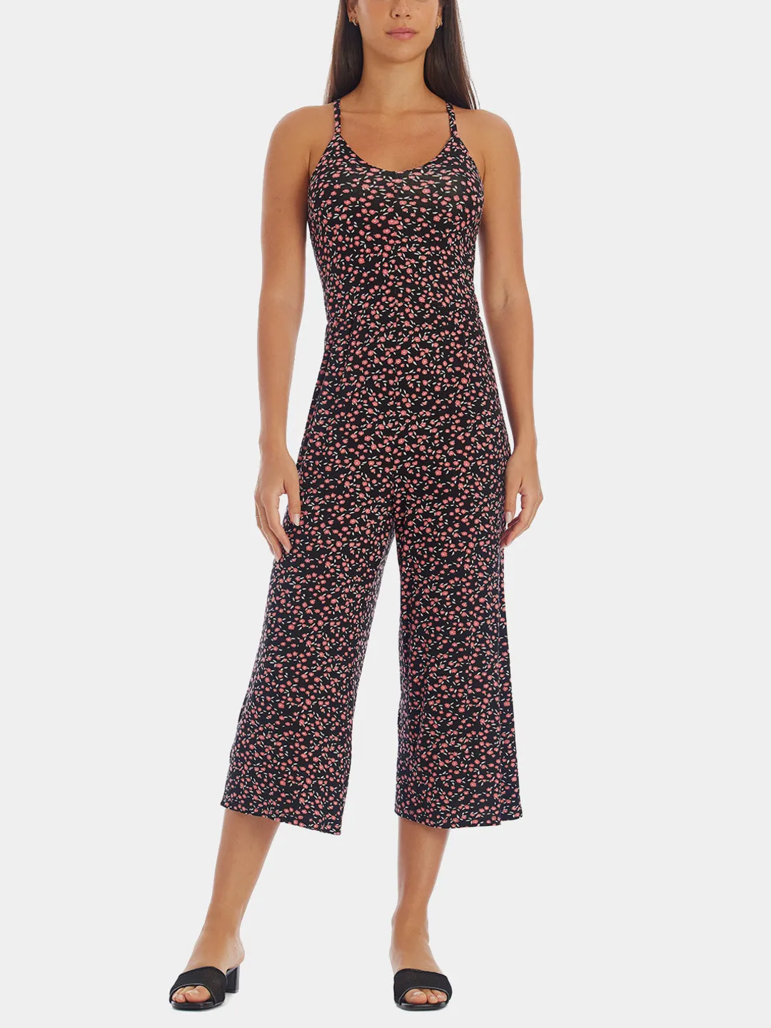 Ditsy Floral Print Cross Back Jumpsuit