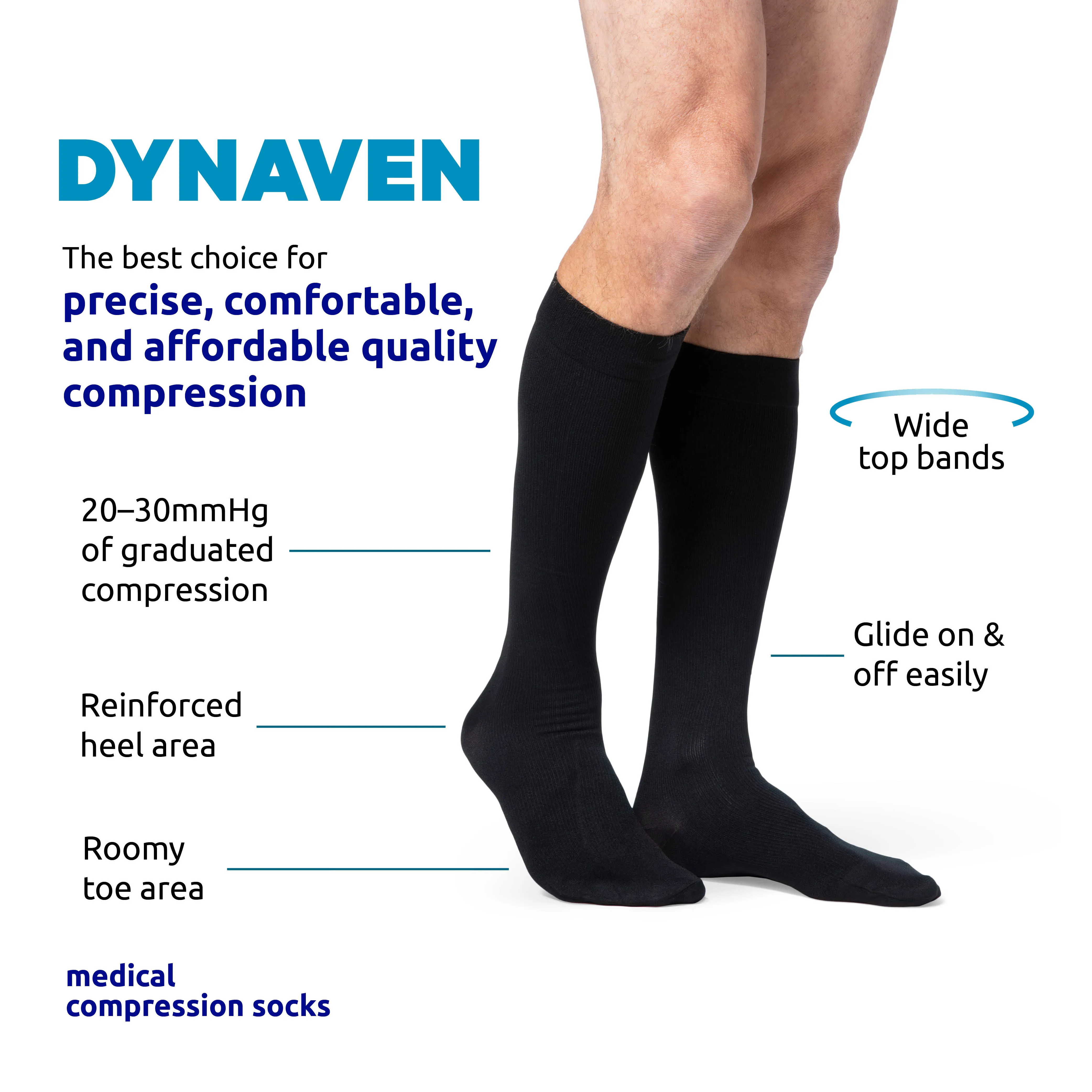 Dynaven Opaque Ribbed Men's Knee High 20-30 mmHg