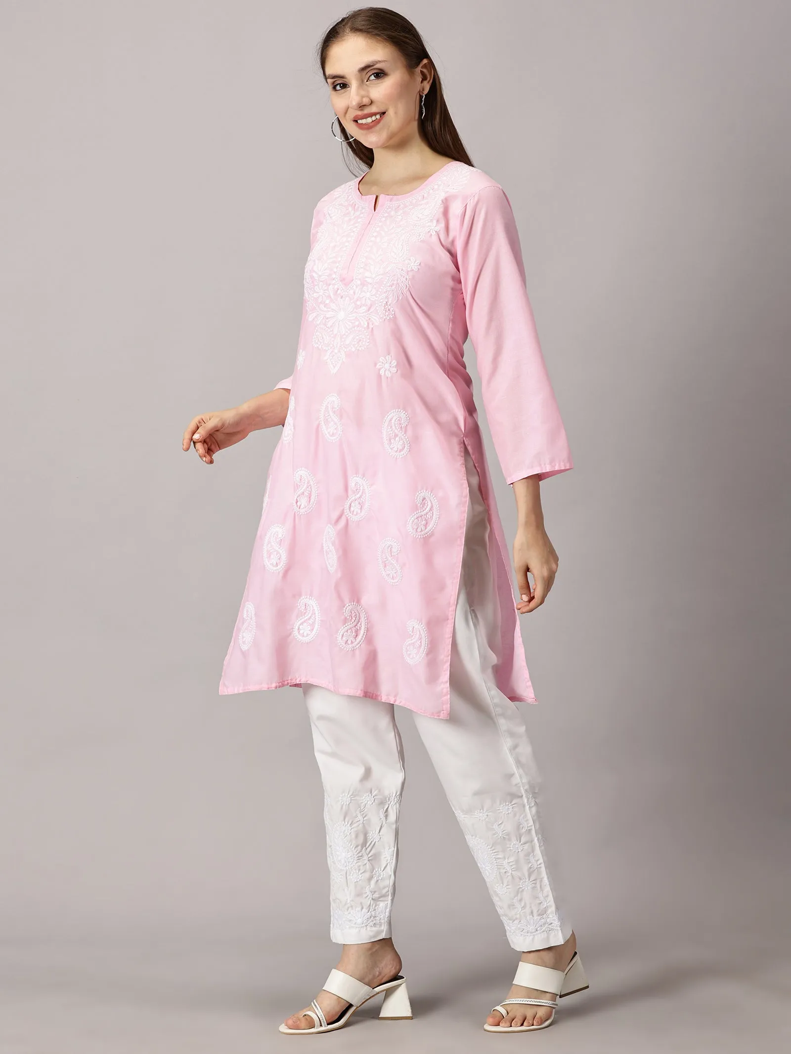 Embroidered Cotton Wear: 2 Kurtis   Pants Set | Women’s Cotton Kurti Set: Embroidery & Comfort Combo | Chic Cotton Sets Combo: Embroidered Kurtis and Pants | Stylish Cotton Kurti Set with Pants - 2 Piece Combo