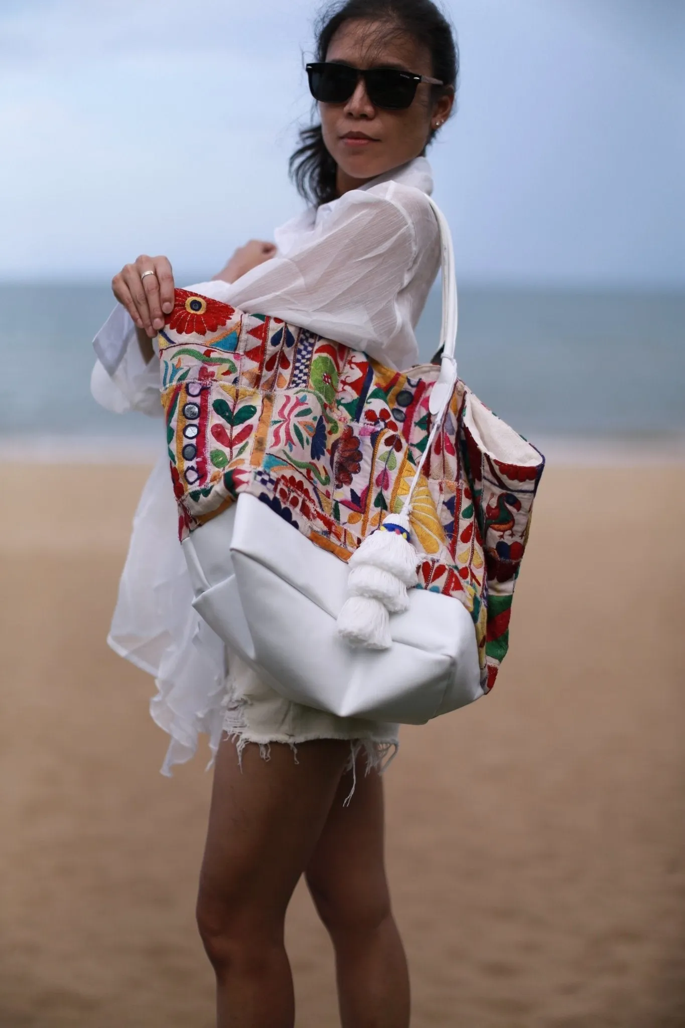 EMBROIDERED PATCHWORK SHOPPER BAG LUNA