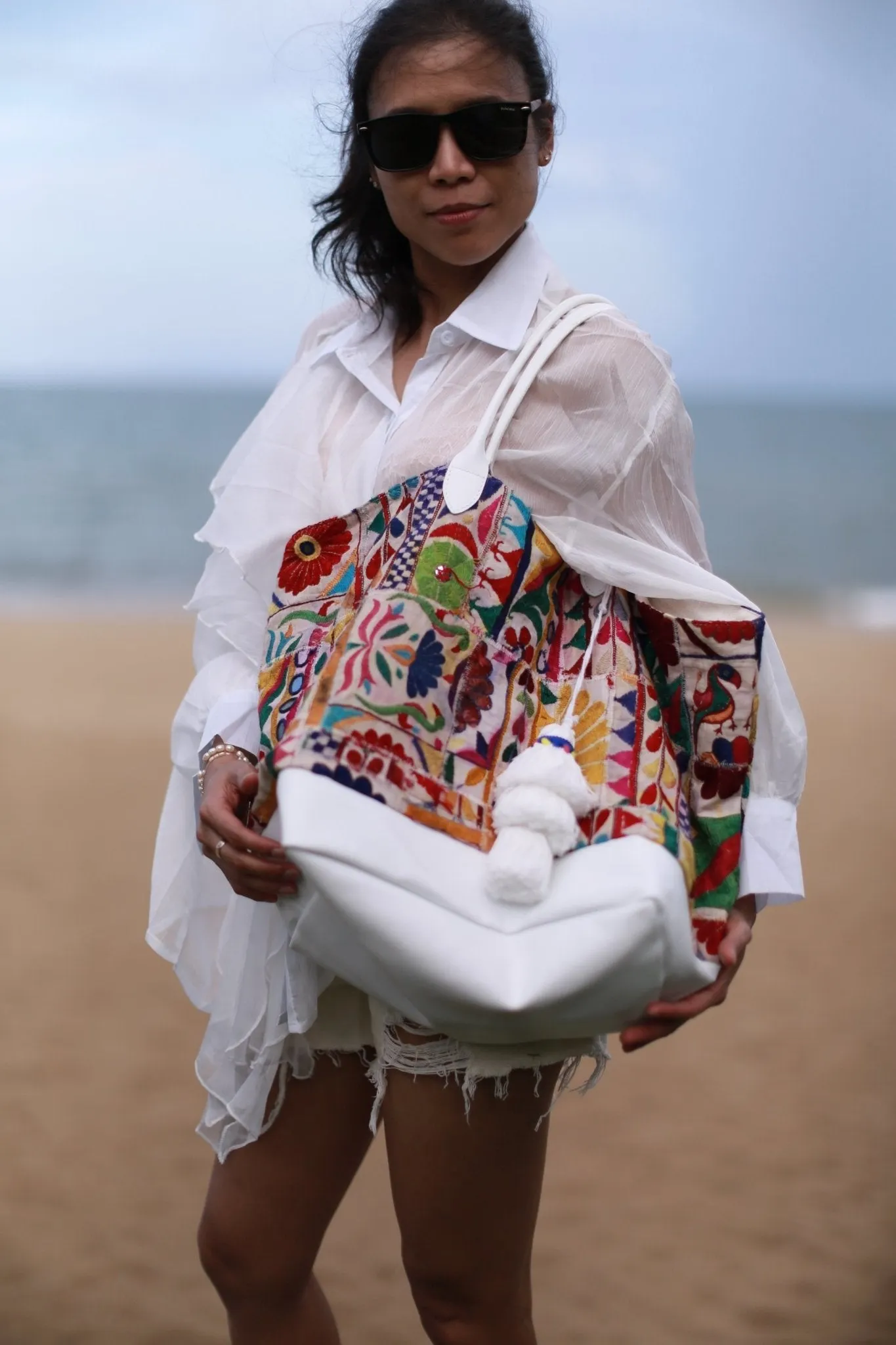 EMBROIDERED PATCHWORK SHOPPER BAG LUNA