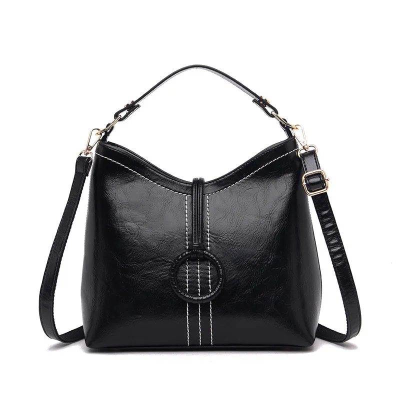 Fashionable oil wax leather bucket bag