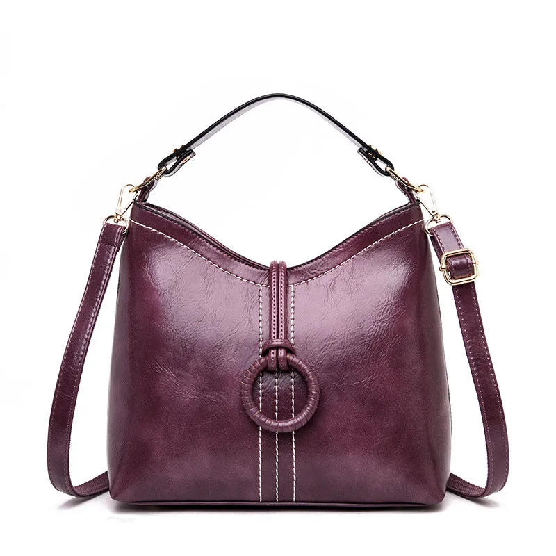 Fashionable oil wax leather bucket bag