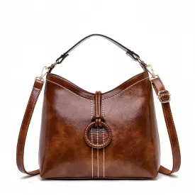 Fashionable oil wax leather bucket bag