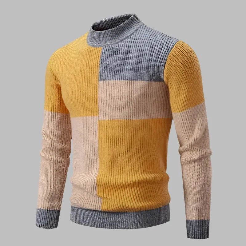 Fashionable Patchwork Mock Neck Pullover - Slim Casual Knitwear for Men