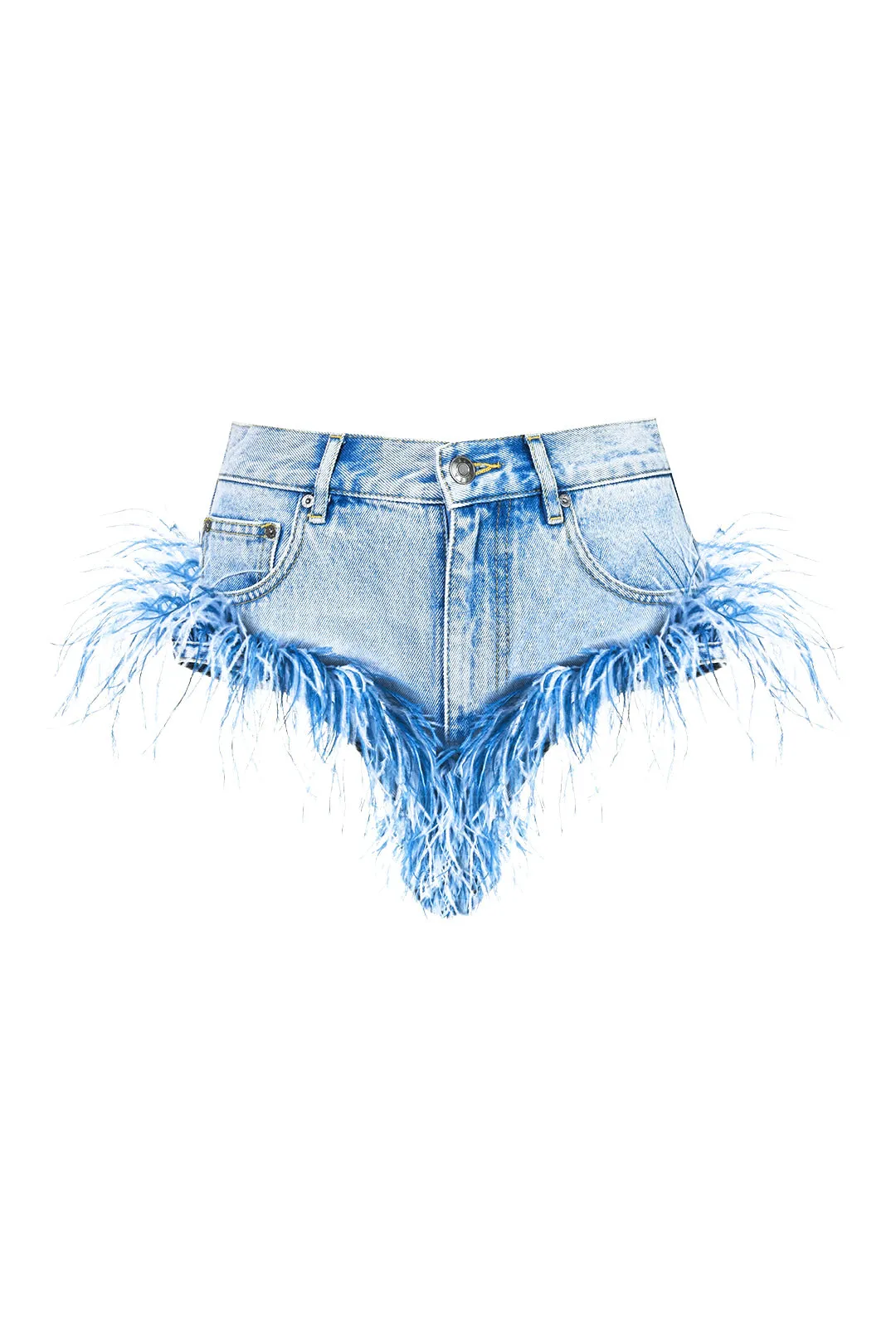 Feather Trim Light Denim Shorts