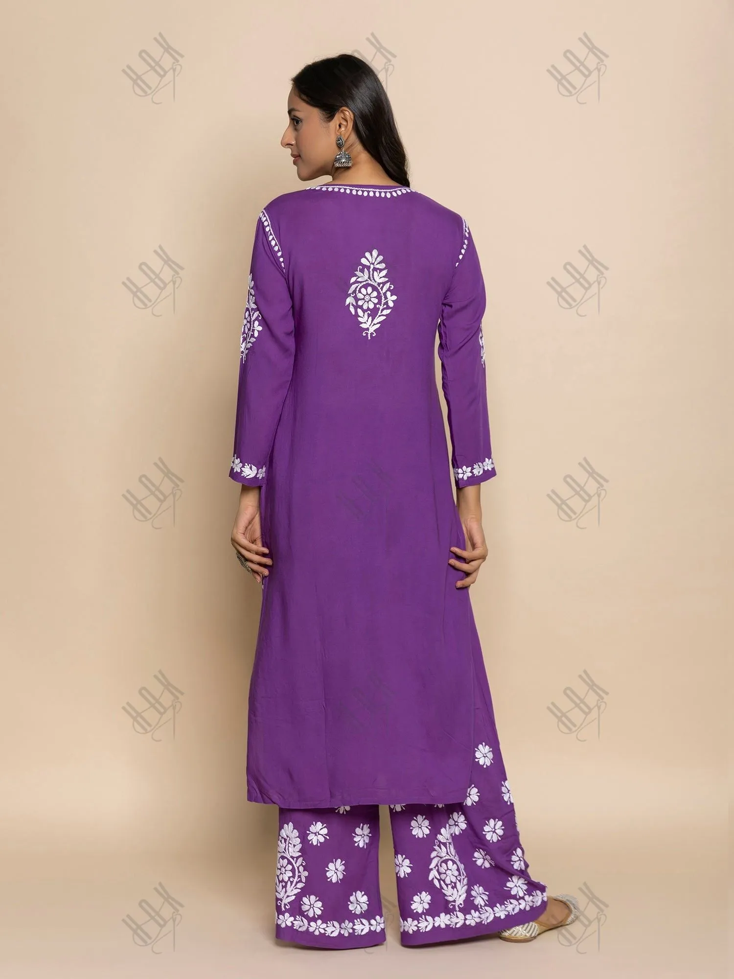 Fizaa chikankari Kurta in Modal cotton with Notch Neck Purple