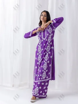 Fizaa chikankari Kurta in Modal cotton with Notch Neck Purple