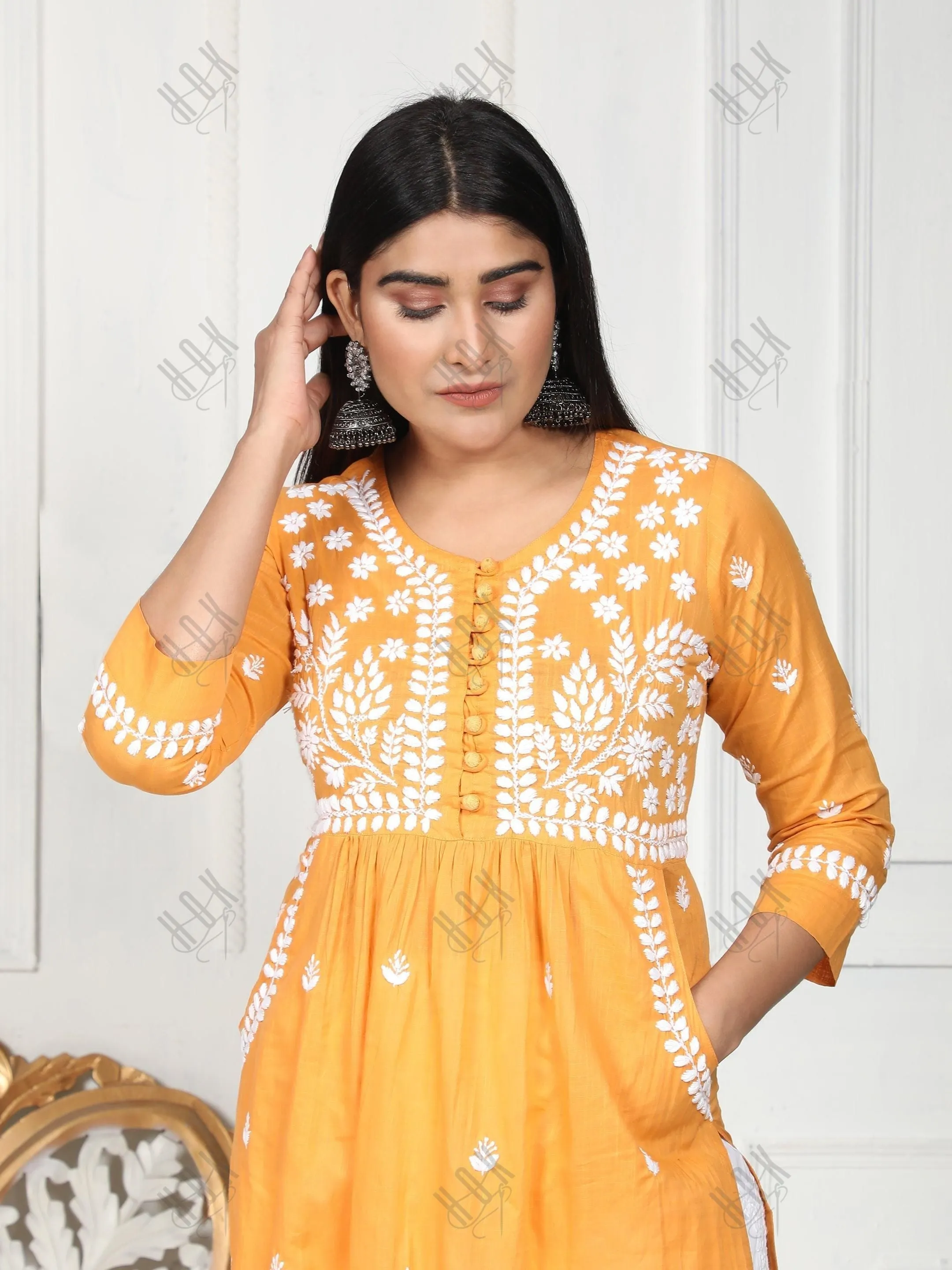 Fizaa Chikankari Long Kurti In Cotton For Women With Pocket