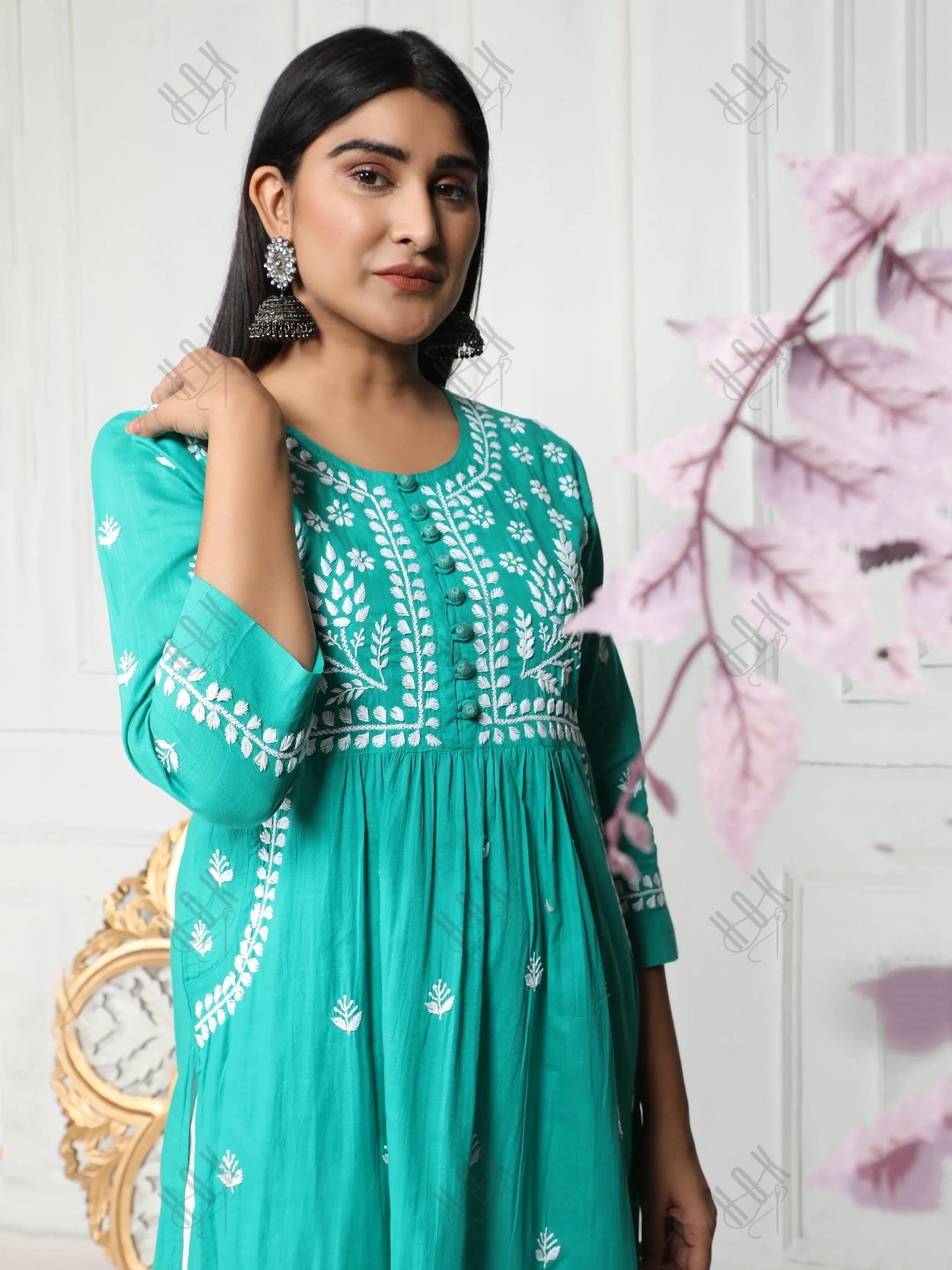 Fizaa Chikankari Long Kurti In Cotton For Women With Pocket