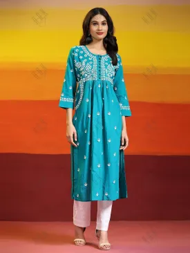 Fizaa Chikankari Long Kurti In Cotton For Women With Pocket