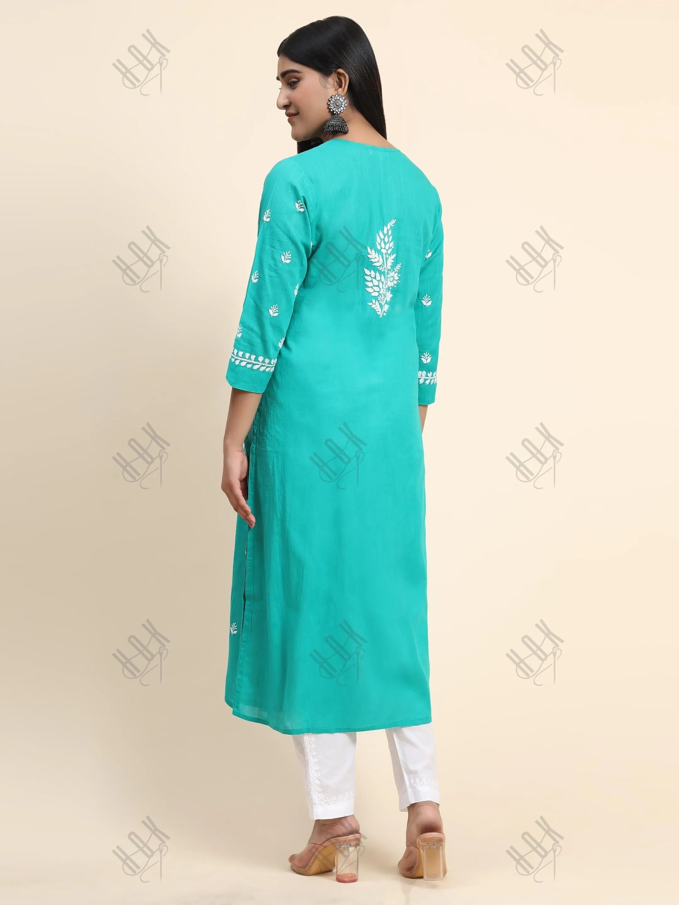 Fizaa Chikankari Long Kurti In Cotton For Women With Pocket